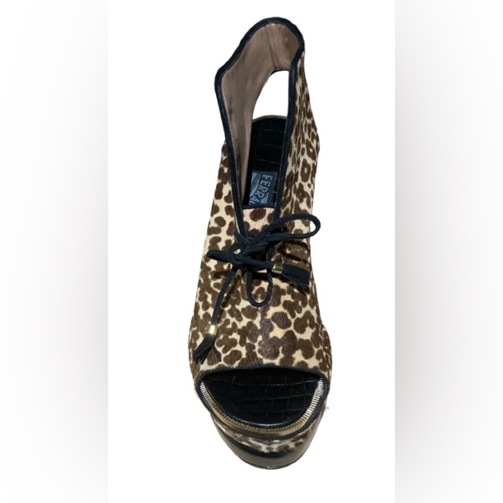 Salvatore Ferragamo Authentic Laconia High Heeled Animal Print Booties 9.5 - Picture 5 of 11